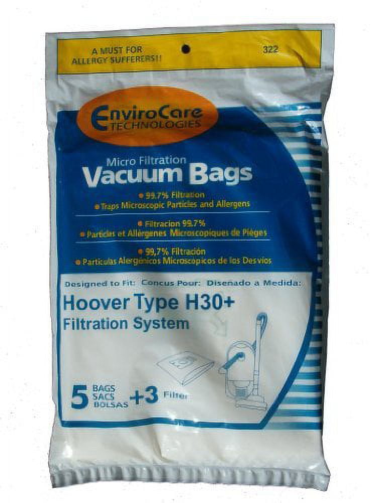 125 Compatible with Hoover Telios, Arianne H30+ Allergy Vacuum Bags + Filters, Portable Canister