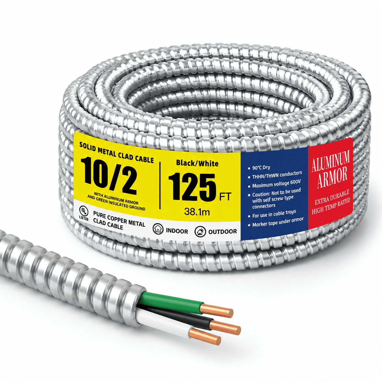 Cladding Wire Chain 125 FT 10/2 Solid Copper Conductors Metal Clad Electrical Wire for ...