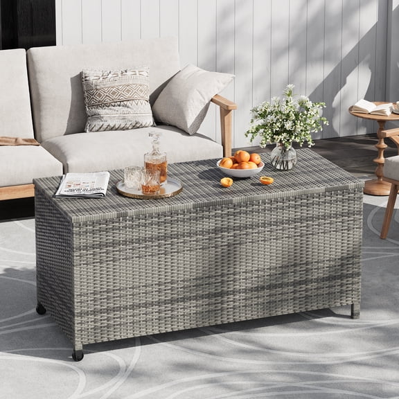 125 Gallon Large Outdoor Storage Box with Wheels and Handles – Waterproof PE Rattan Deck Chest – Spacious Weatherproof Bin for Garden, Balcony, Porch, Pool, or Yard – All-Season Durability
