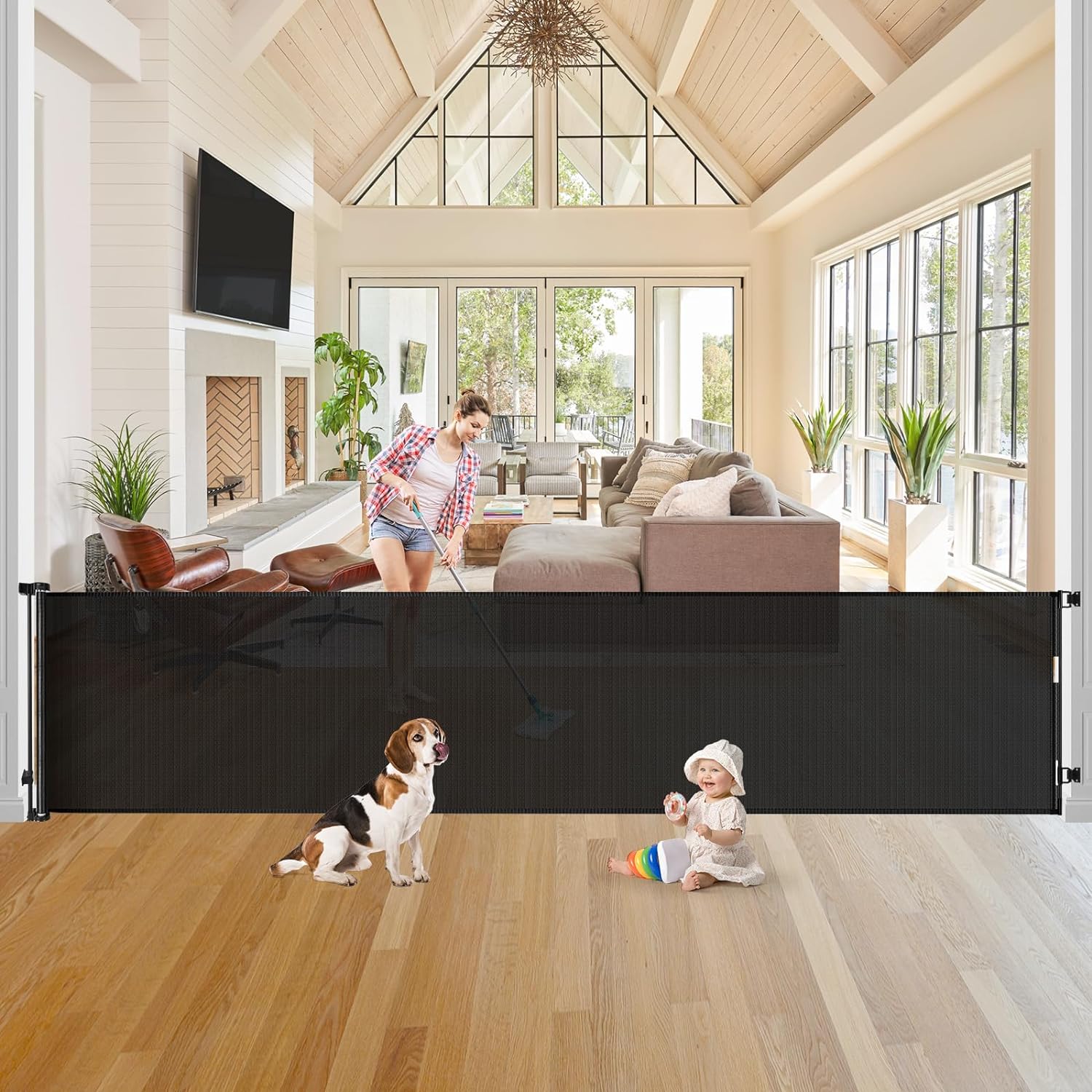 125 Inch Retractable Baby Gates Extra Wide Retractable Dog Gates for