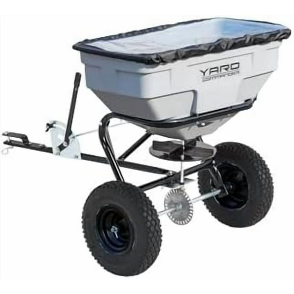 - 125 LB Tow Behind Lawn & Garden Broadcast Spreader - Seed, Fertilizer, Salt, Ice Melt - Premium Aluminum Cast Gears - Gate Lever for Easy Spread Control$$Garden & Patio