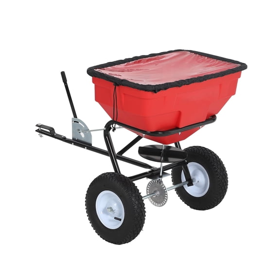 125 LBS Tow Behind Broadcast Spreader – 9.8FT Spread Width, 30 Adjustable Settings for ATV/UTV/Tractor, Red