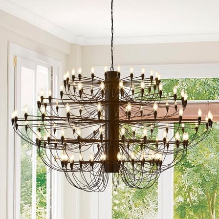 125-Light Black Modern Farmhouse Chandelier - Adjustable Hanging Rustic Pine Cone Light Fixture for Dining Room, Foyer, or Bedroom