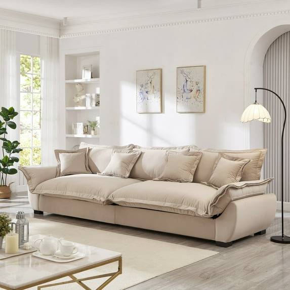 125'' Modular Sectional Sofa, Sailing Design 3 Seater Sofa with Storage, Modern Deep Seat Sofa with Throw Pillows & Upholstered Seat Cushion, for Living Room Bedroom Apartment, Light Khaki
