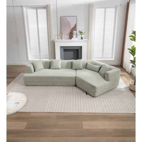 ARCTICSCORPION Boucle L Shape Modern Upholstered 4 Seater Sofa with Pillows, Green