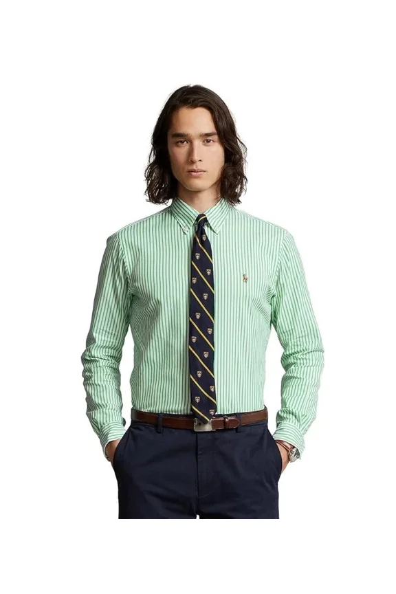 $125 POLO RALPH LAUREN Mens Classic Oxford Button Down Green White Stripe 2XL