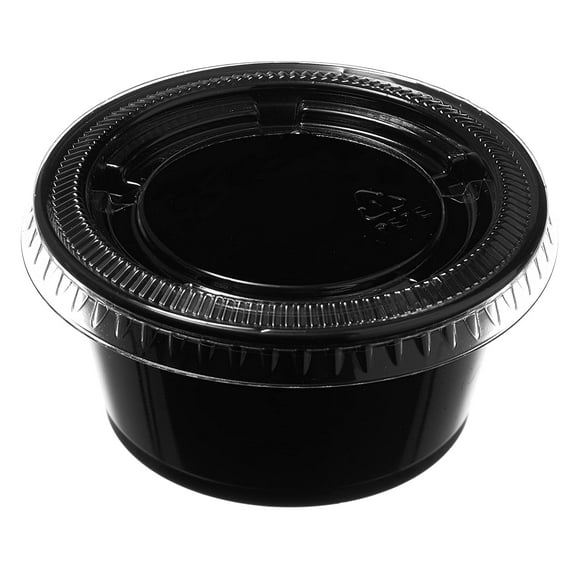 [125 Pack] 4 Oz Leak Proof Black Plastic Condiment Souffle Containers with Lids - Plastic Black Portion Cup with Plastic Lid Perfect for Sauces, Samples, Slime, Jello Shot, Food Storage