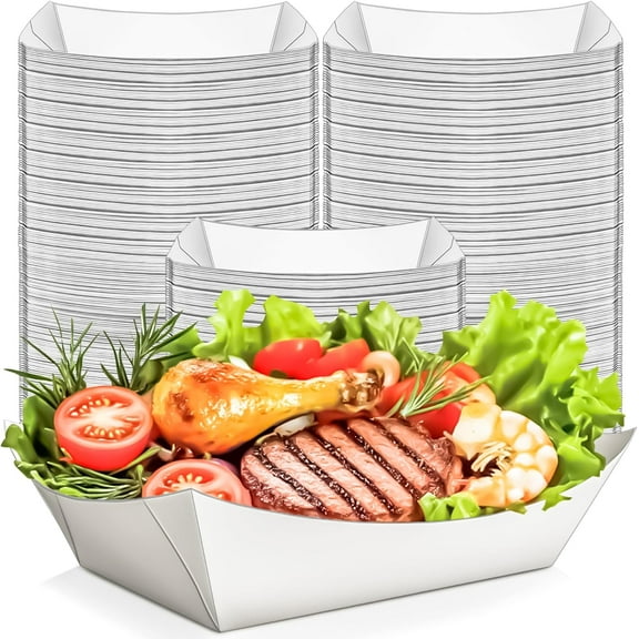 125 Pack 5LB Extra Large Paper Food Boats Trays Disposable Paper Boat Plate Containers, Kraft Food Serving Tray Boat Basket Bowl for Snack Popcorn Burger Sandwich Taco BBQ Dessert Fries Nacho