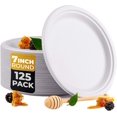 125Pack 7Inch Compostable Bagasse Paper Plates Biodegradable