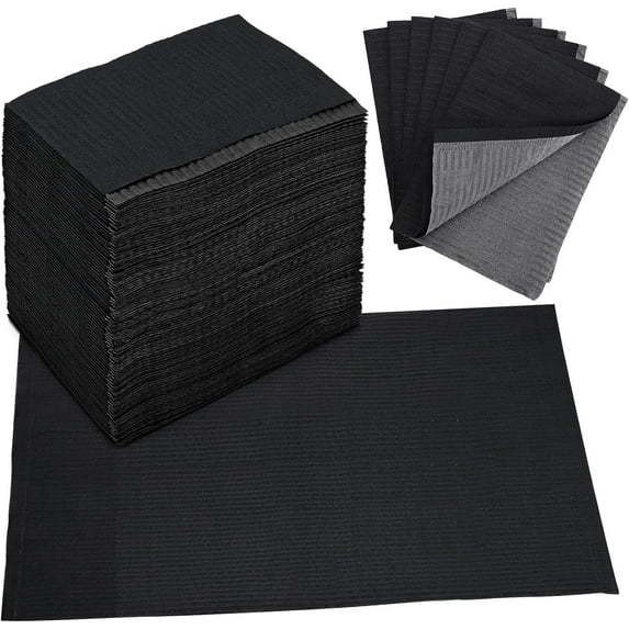 125 Pack Black Dental Bibs,3 Ply Disposable Dental Bibs Sheets Cloths,Waterproof Tattoo Bib Table Covers for Tattoo Table Dentist Salon Tray Dental Tray Covers,Patient Bibs 13"x 18"
