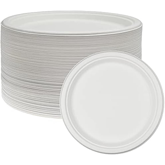125 Pack Compostable 10 Inch Heavy Duty Paper Disposable Plates Bulk For Adults Kids White Sugarcane Plates Cut Leak Resistant Compostable