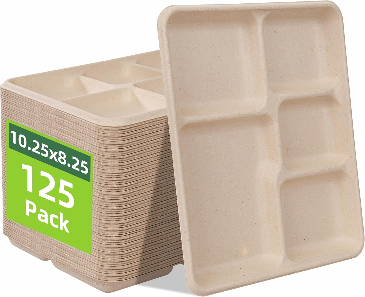 125 Pack Kids Small 5-Compartment Paper Plates, 10.25x8.25 Inch 100% ...