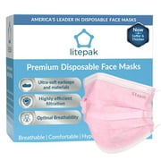 125-Pack Litepak Disposable Face Mask Premium Comfort Earloops with Dispenser Box (Pink)