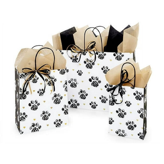 125 Pack, Paws and Hearts Paper Shopping Bag Assortment for Holiday, Party Favor, Birthday, Seasonal Event and Celebration