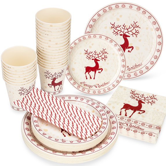 125 Pcs Disposable Dinnerware Set, Paper Plates, Cups, Straws, Napkins, Serve 25 Tableware Set