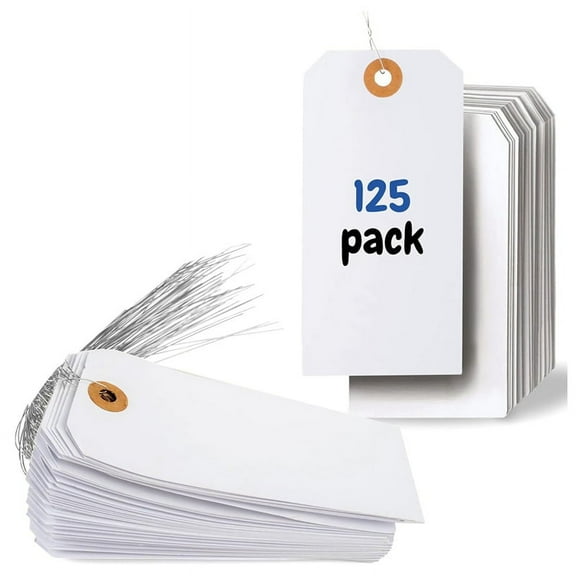 125 Pcs Hang Tags with Reinforced Eyelet and Wire, Pre-Attached Wire Cardboard for Labeling Price 4 3/4 X 2 3/8 Inch