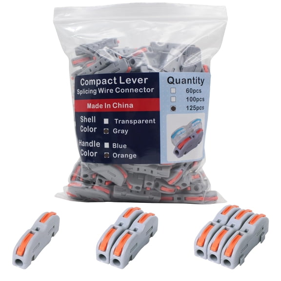 125 Pcs Lever Nuts Compact Splicing Wire Connectors, 1 Conductor Quick Connect Eletrical Splicing Connectors Easy to Operate Clamp Lever Terminals DIY Splicing Wire Connectors