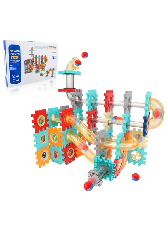 125 Pcs Marble Run Tubes Sets, DIY Montessori Waffle Assemble Building Blocks Game, STEM Educational Marble Maze Track Toy Gift for Kids, Boys, Girls Ages 3 4 5 6 7 8 Years Old