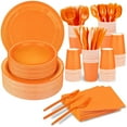 thumbnail image 1 of 125 Pcs Orange Party Supplies Set Include Paper Plates Cups Napkins Plastic Knives for 25 Guests Disposable Party Dinnerware for Birthday Wedding Family Picnic, 1 of 5