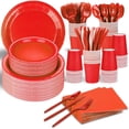 thumbnail image 1 of 125 Pcs Red Party Supplies Set Include Paper Plates Cups Napkins Plastic Knives for 25 Guests Disposable Party Dinnerware for Birthday Wedding Family Picnic, 1 of 6