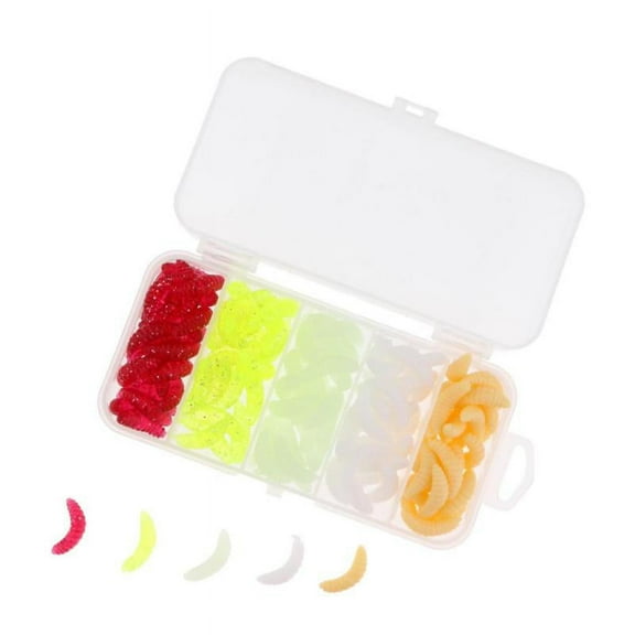 125 Pcs Soft PVC Mealworms Maggot Grub Worm Fishing Lures Tackle with Storage Box, 5 Colors