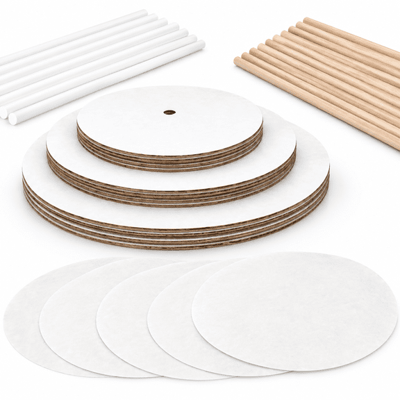 125 Piece Cake Tier Stacking Kit with 6, 8, 10 Inch Cardboard Rounds and Dowels