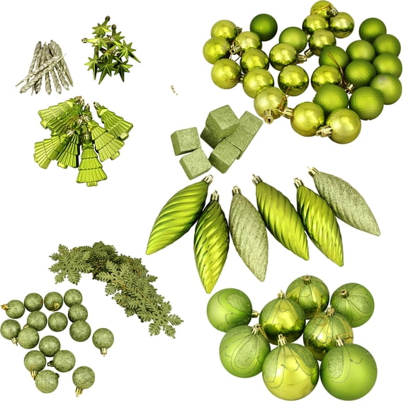 125-Piece Club Pack of Shatterproof Tropical Green Kiwi Christmas Ornaments