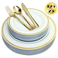 thumbnail image 1 of 125 Piece Gold Plastic Plates & Cutlery Set - Reusable & Recyclable - Gold Rim Plates & Silverware for Weddings, Anniversaries, Parties, Showers- Dinner Plates, Salad Plates, Utensils, 25 Each, 1 of 11
