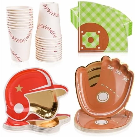 125 Pieces Baseball Party Decoration Tableware Set Baseball Field Disposable Napkins Plates and Cups for Baseball Theme Baby Shower Birthday Party Supplies, Serves 25$$Home Decor, Kitchen, & Other