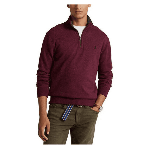 $125 Polo Ralph Lauren Long Sleeve 1/2 Zip Sweater , Wine Heather , L