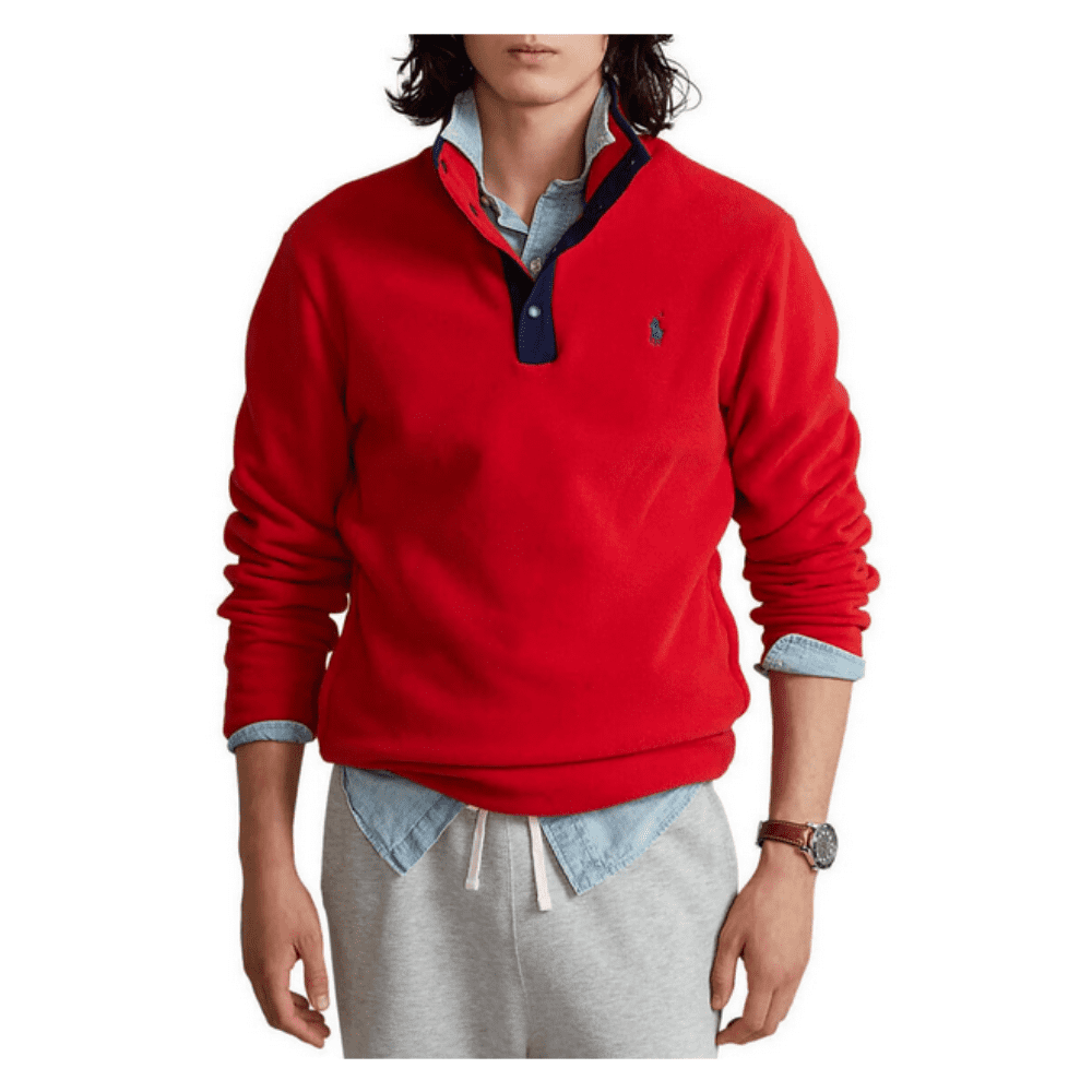 $125 Polo Ralph Lauren Men's 1/4 Snap Long Sleeve Fleece Jacket, Red, L