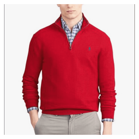 $125 Polo Ralph Lauren Men's 1/4 Zip L/S Sweater, Red, XLT