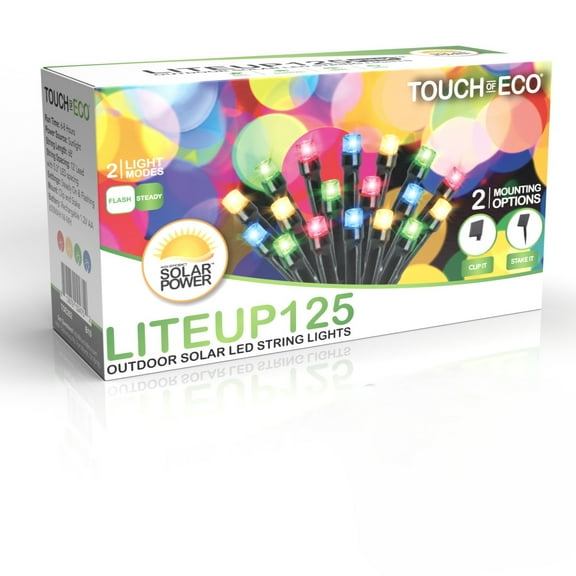 125 Solar Powered LED String Lights, 68 Feet - Multi-Colored