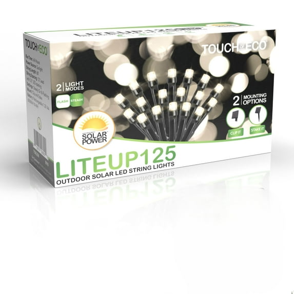 125 Solar Powered LED String Lights, 68 Feet - Warm White