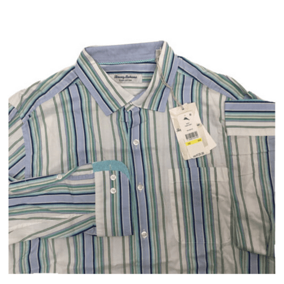 $125 Tommy Bahama T320677 Men's Pasado Stripe L/S Shirt in Aqua Ice, M