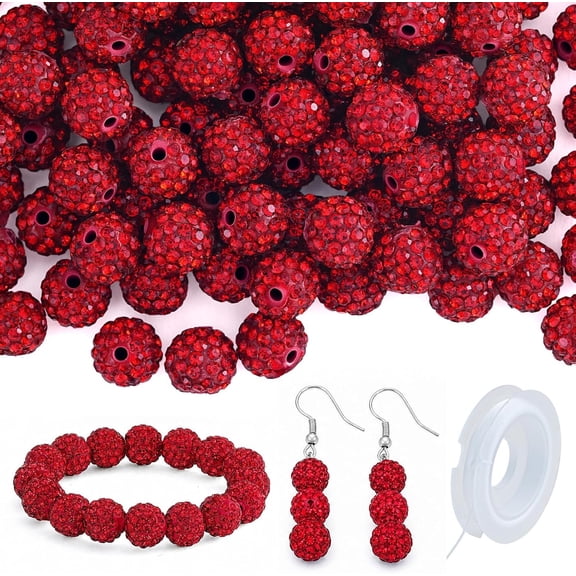 125 count Clay Beads Rhinestones for  Making, 10mm Ball Bedazzling Rhinestone Beads for Crafts, Pens, DIY, Bracelet, Earring, Necklace (Siam)