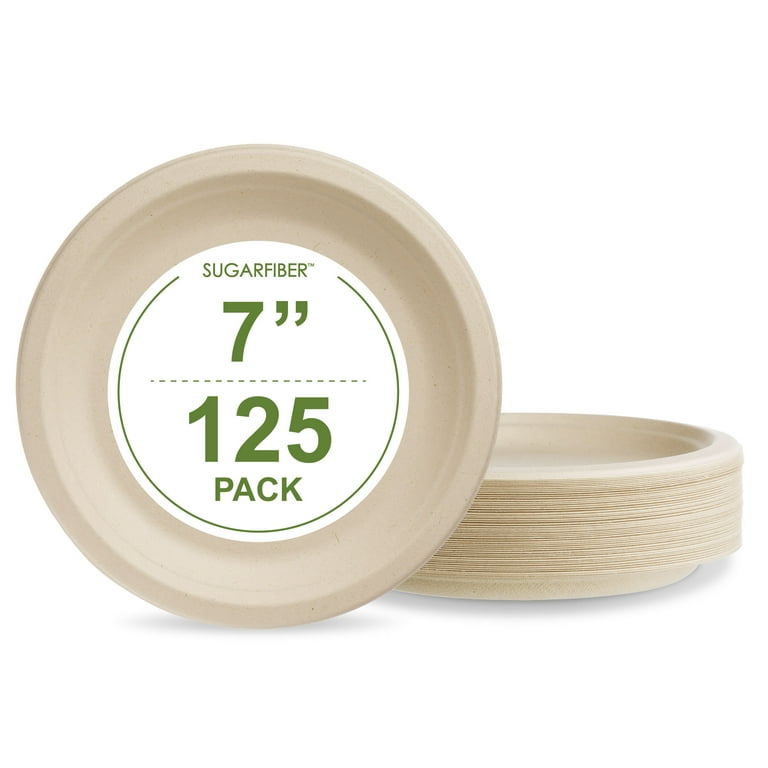 Moretoes 125 Pack Disposable Paper Plates 6 Inch Compostable Dessert Plates  Small Paper Plates Natural Biodegradable Heavyduty Sugarcane Plates