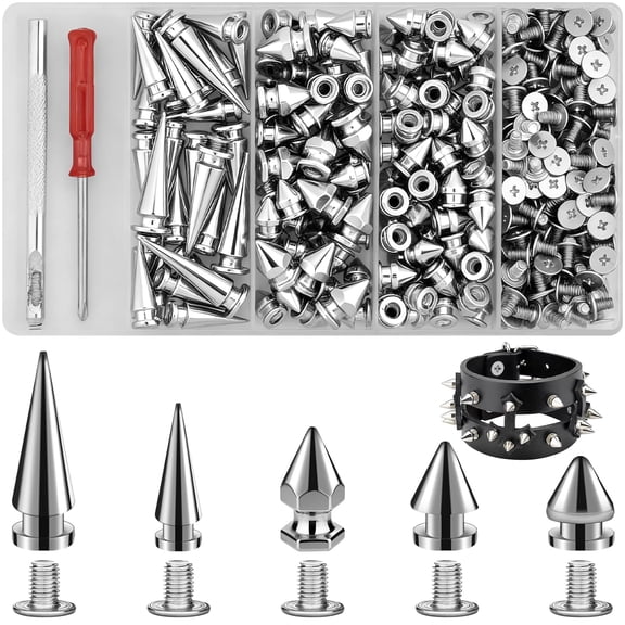 1250 PCS Metal Studs for Clothing, 10mm Square Pyramid Studs and Round Dome Studs for Craft, Leather Rivet Kit with Awl Silver Spikes for Clothes, Jacket, Belt, Dog Collar
