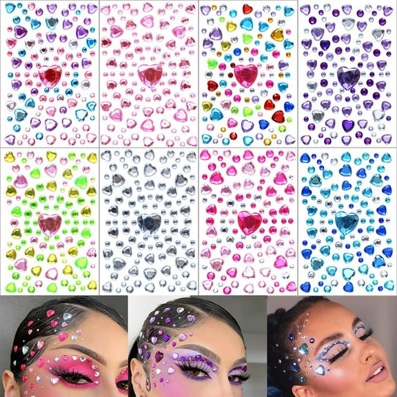 1250 Pcs Self Adhesive Rhinestones for Makeup Eyes 15 Colors Rainbow Rhinestones Face Jewels Face Gems Stick on, DIY Nail Makeup 3mm 4mm 5mm 6mm Rave Festival Accessories Costume for Women