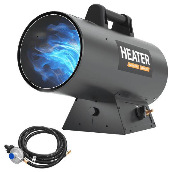 125,000 BTU Forced Air Propane Heater, Adjustable Portable Torpedo Heater for Garage, Jobsite and Construction Sites - 10ft Hose