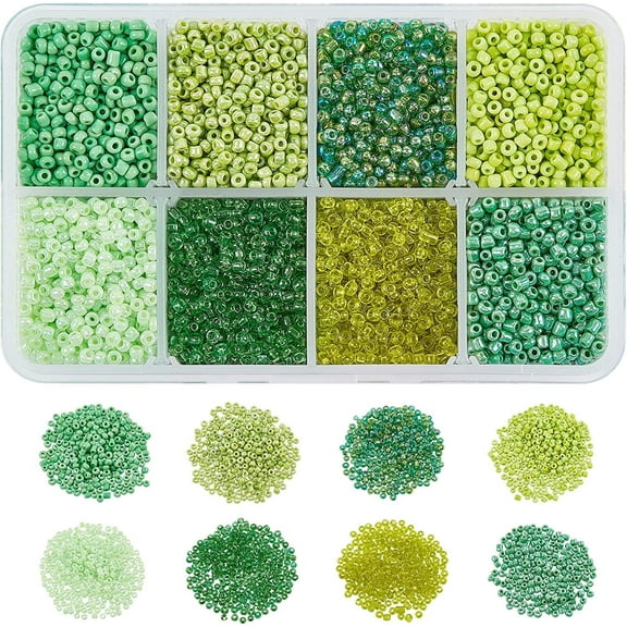 12500 Pcs 2mm Small Glass Seed Beads for Jewelry Making, 12/0 Small Craft Beads, Mini Beads with 1mm Hole for Christmas Bracelets Earring Making Supplies Kit- 8 Kinds of Green