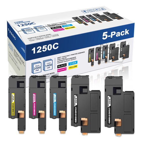 1250C(810WH) 1250C(C5GC3) 1250C(XMX5D) 1250C(WM2JC), 5 PACK Toner Cartridge Compatible with Dell 1250C for 1250c 1350cnw Printers