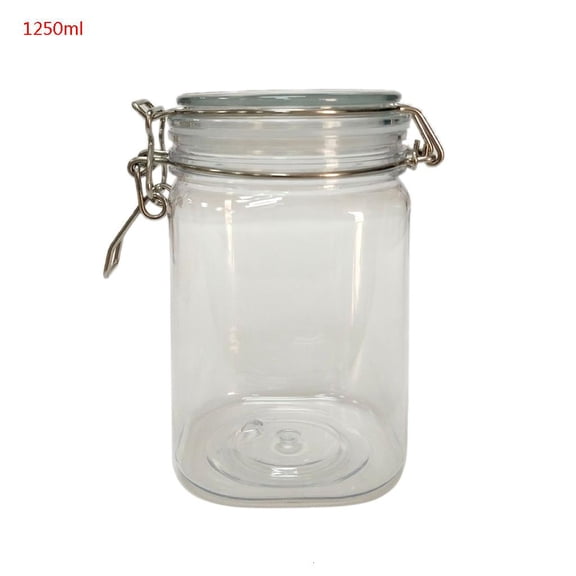 1250ML Plastic Square Clip Top Storage Jar With Airtight Seal Lid Food Container