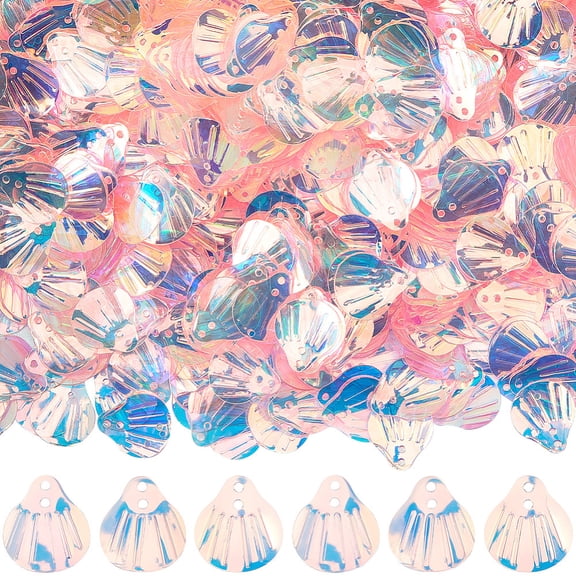 1250Pcs Golden Pink Shell Shaped Sequins Shells Shape Transparent Glitter Sequin Loose 2 Holes Paillette Scales Bulk