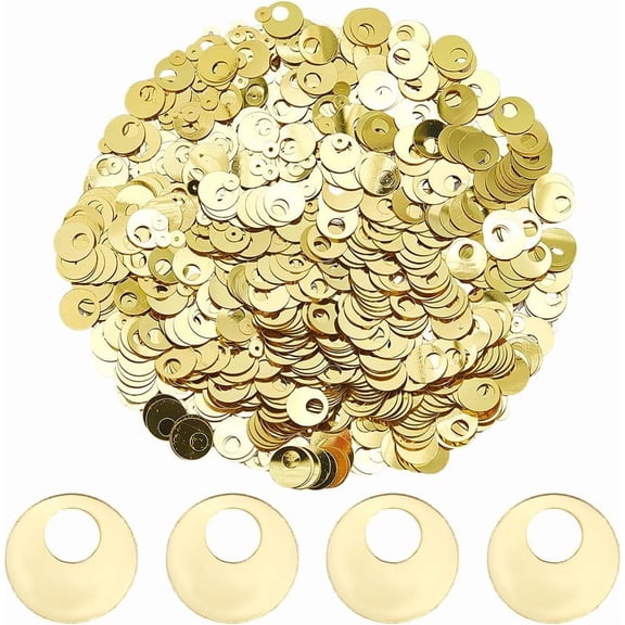 1250Pcs Sequin Paillettes Gold Flat Round Sequins PVC Art Glitters Embroidery Loose Sewing Ornaments Spangles with Large Hole DIY
