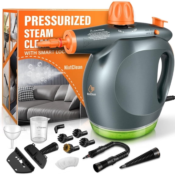 1250W Powerful Handheld Steam Cleaner with Detergent Container and Safety Lock, Multifunctional and Pressurized Hand Held Steamer for Kitchen, Bathroom, Windows and Floors, Steamer for Cleaning