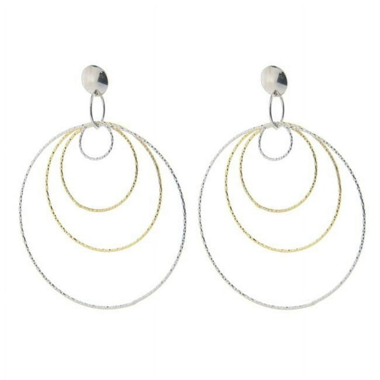 125122G Diamond Cut Concentric Hoop Earrings in Sterling Silver & Gold  Plated