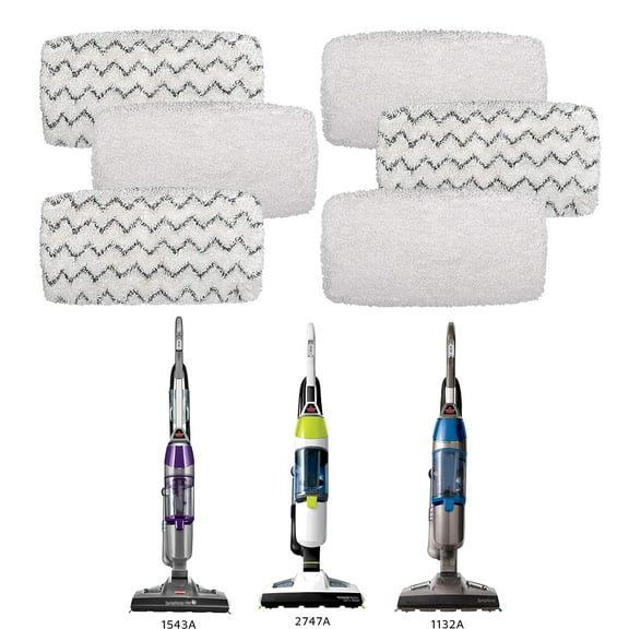 1252 Vac & Steam Mop Pad for Bissell PowerFresh Vac & Steam 2747A, 1132 1543 1632 1652 Symphony Vacuum and Steam Mop Series, 6 Pack