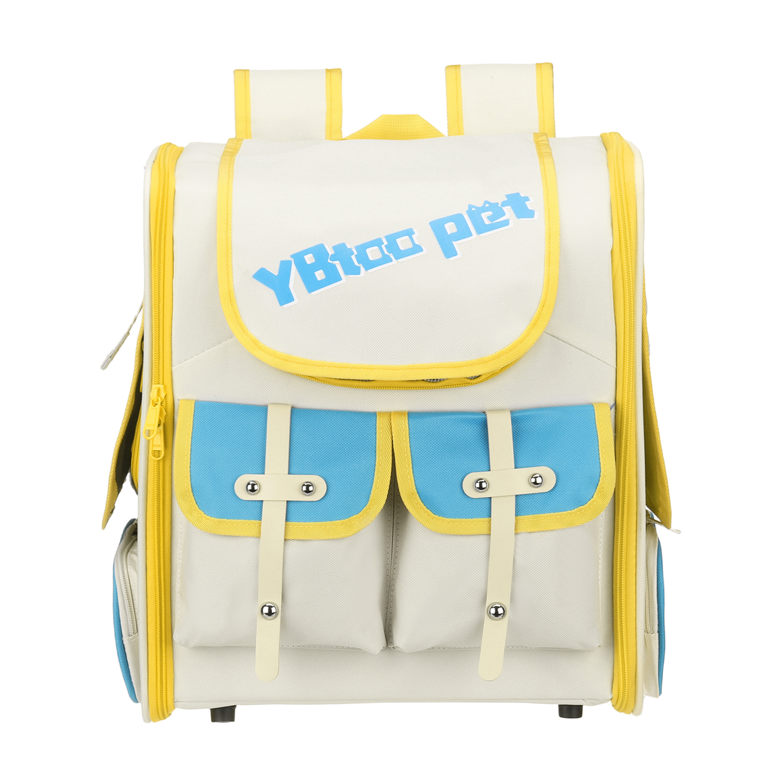 Uxcell Pet Backpack Carrier, Portable and Ventilated, Oxford Cloth, Dogs Cats and Small Animals Travel Bag 16.93", (Beige, Yellow, Blue, 1 Pcs), Intended for Hiking / Camping / Traveling