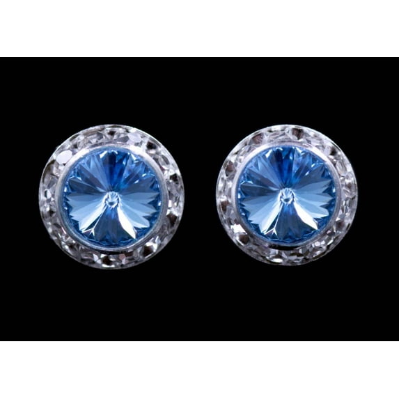 #12536 Aquamarine 13mm Rondel with Rivoli Button Earrings